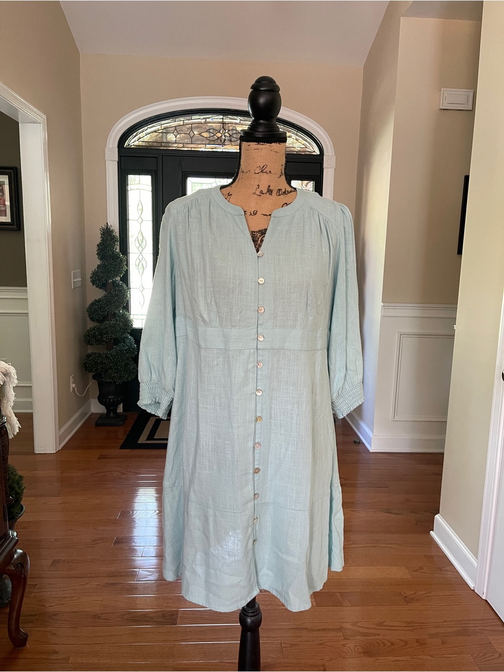 J.Jill Women's Light Blue Linen Button Down Dress Size Small Petite J. Jill